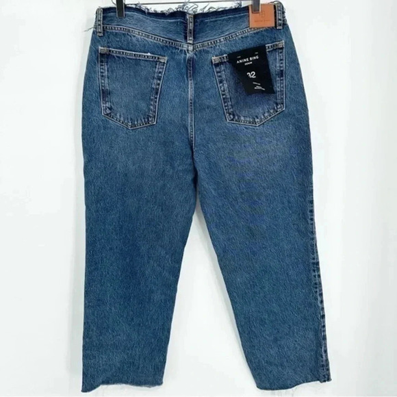 Anine Bing Gavin 1999 Relaxed Straight Leg Jeans Mid Rise Raw Hem Waist B1412 - Picture 5 of 6